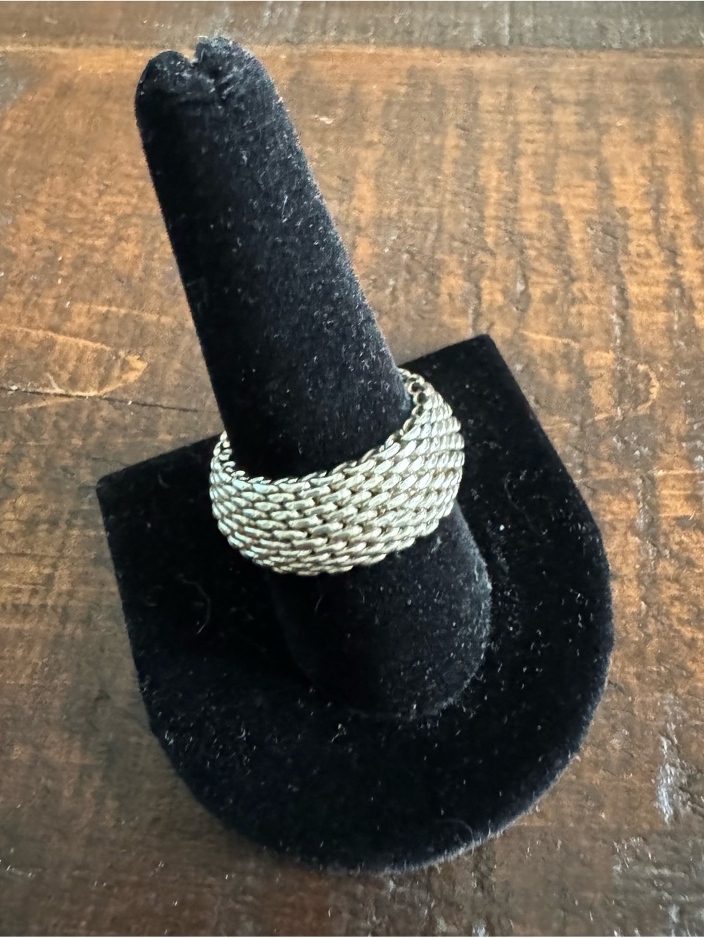 Woven Mesh Dome Ring in Silver Tone